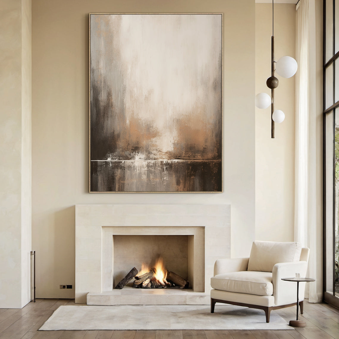 Wabi-Sabi Horizon Abstraction – Sandstone Umber & Mist Grey painting – AURA018(Horizontal)