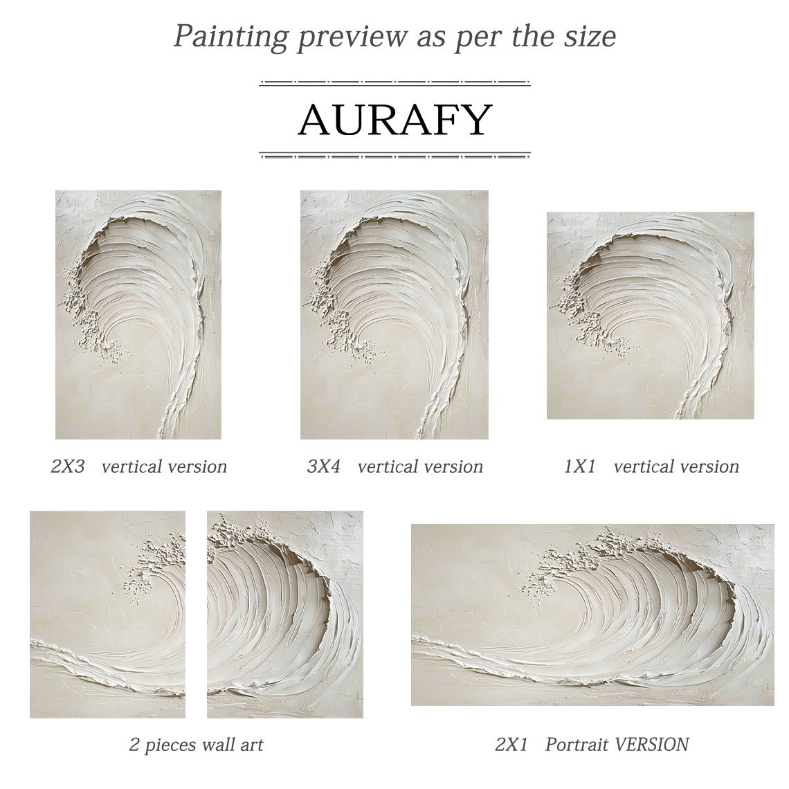 3D Textured Beige AurafyArt Wave Painting Impasto Knife Strokes Sculpted Tactile High-Relief Minimalist AURA534