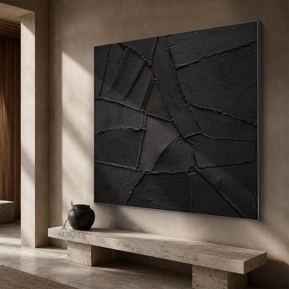 Black Relief, Monochrome Geometric 3D Textured Painting AURA859