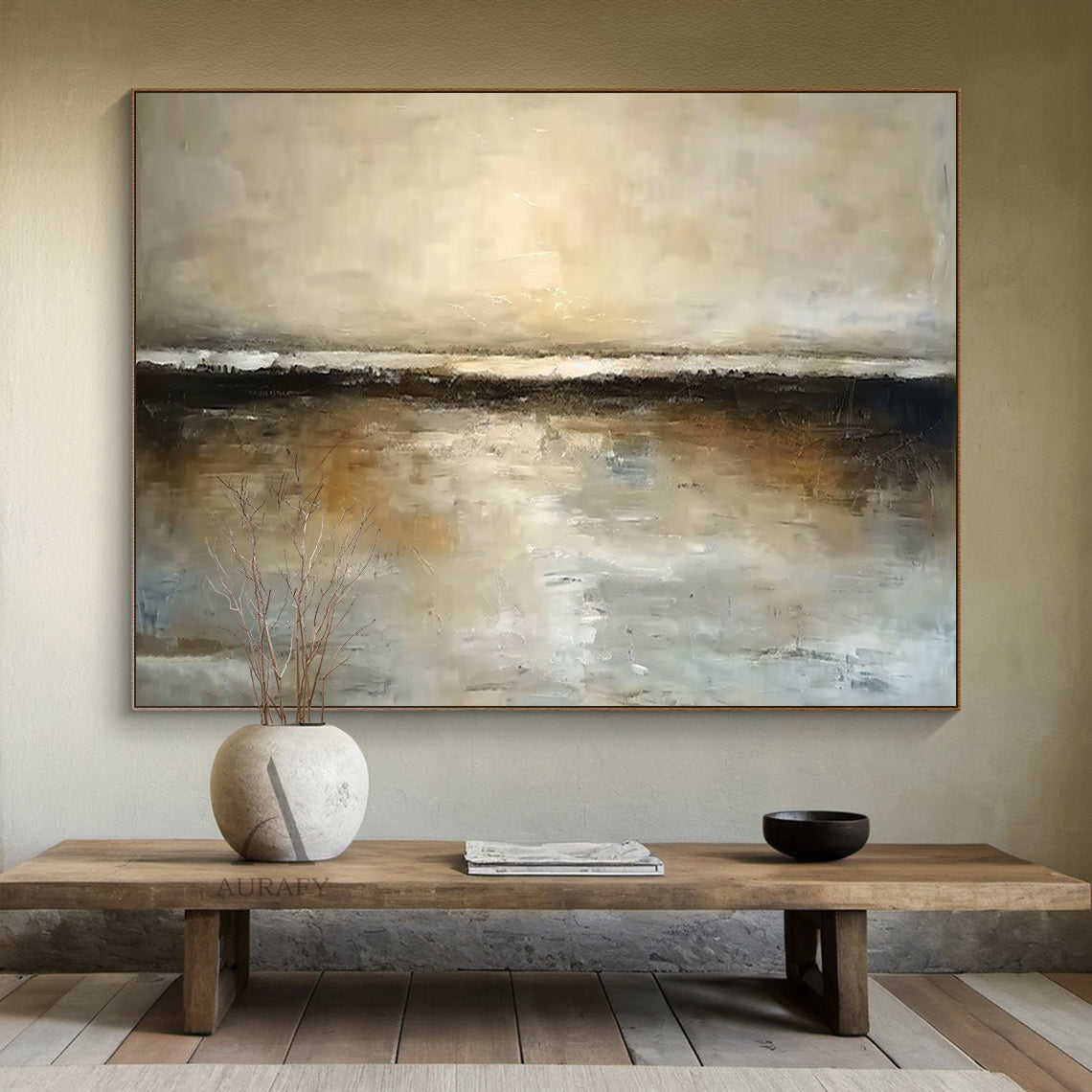 Wabi-Sabi Brown Textured Landscape Painting Minimalist Luxe Plaster Canvas Art Japandi Home Wall Decor AURA743