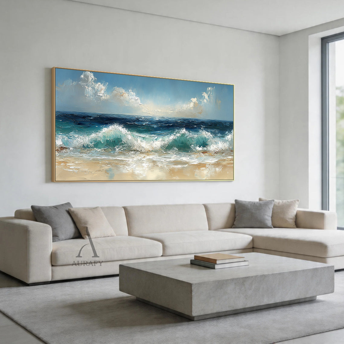 Unique 3D Textured Blue Beige Painting Modern Home Wall Decor AURA402