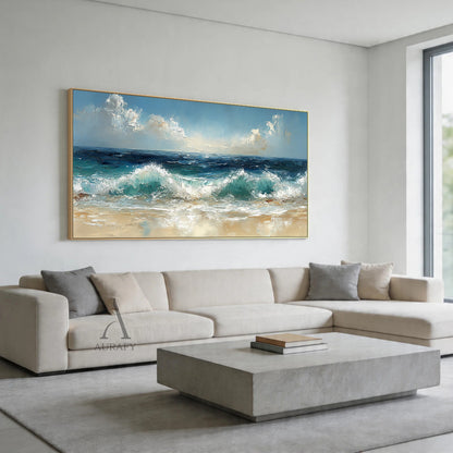 Unique 3D Textured Blue Beige Painting Modern Home Wall Decor AURA402