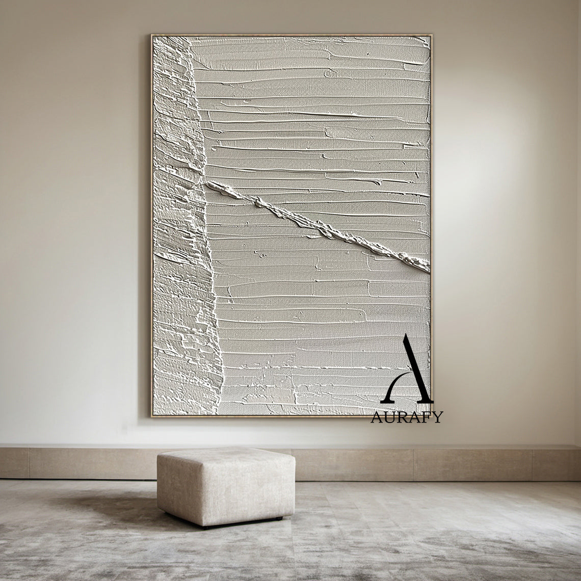 Minimalist Gray Wall Art Impasto Texture Tactile Surface Knife Strokes Sculpted Canvas Modern Decor AURA552