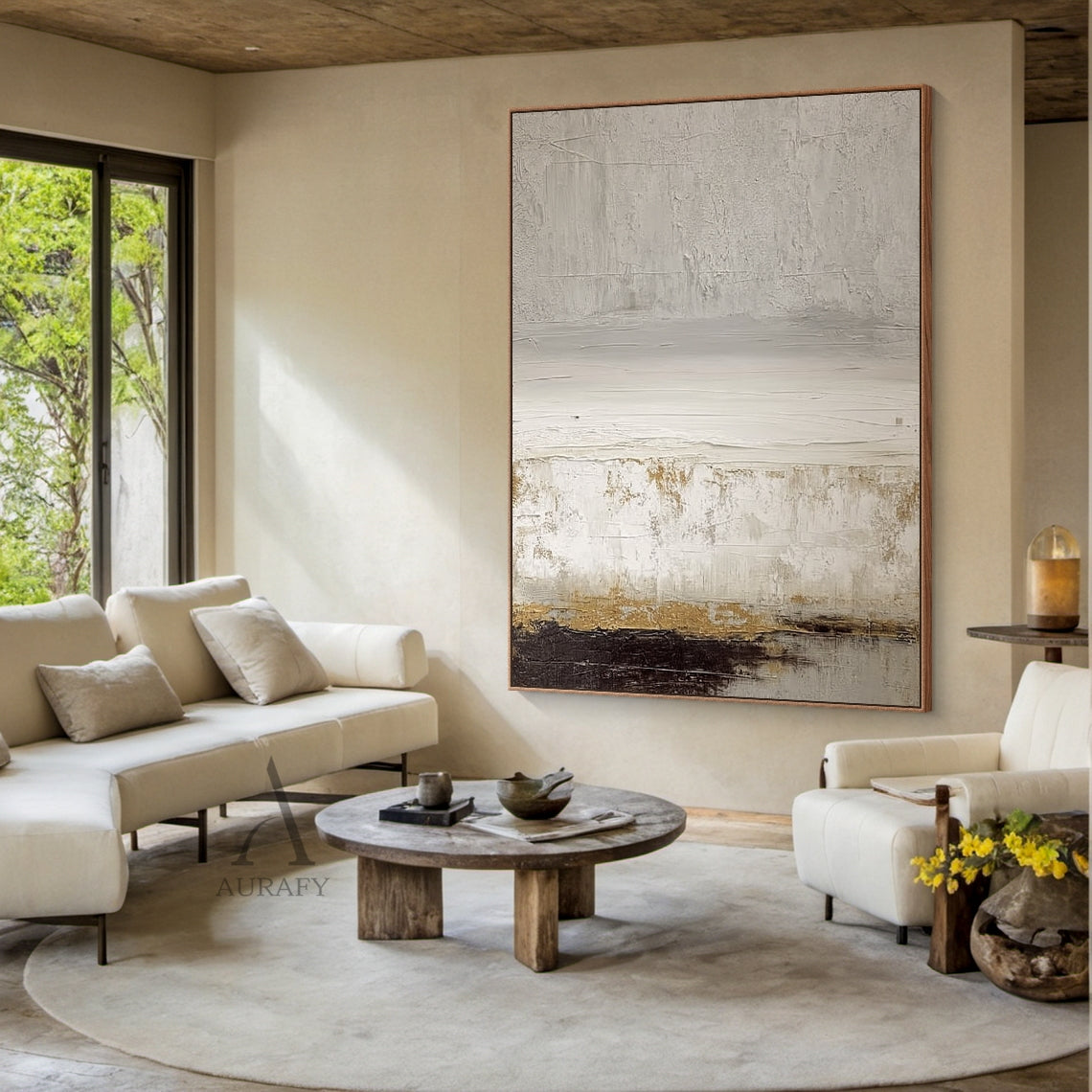 Soft Neutral Horizon Abstract Wall Art - AURA691