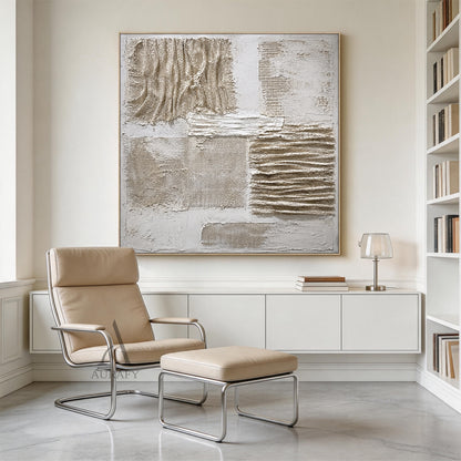 Frayed Layers, Burlap and Plaster 3D Abstract Wall Art AURA856