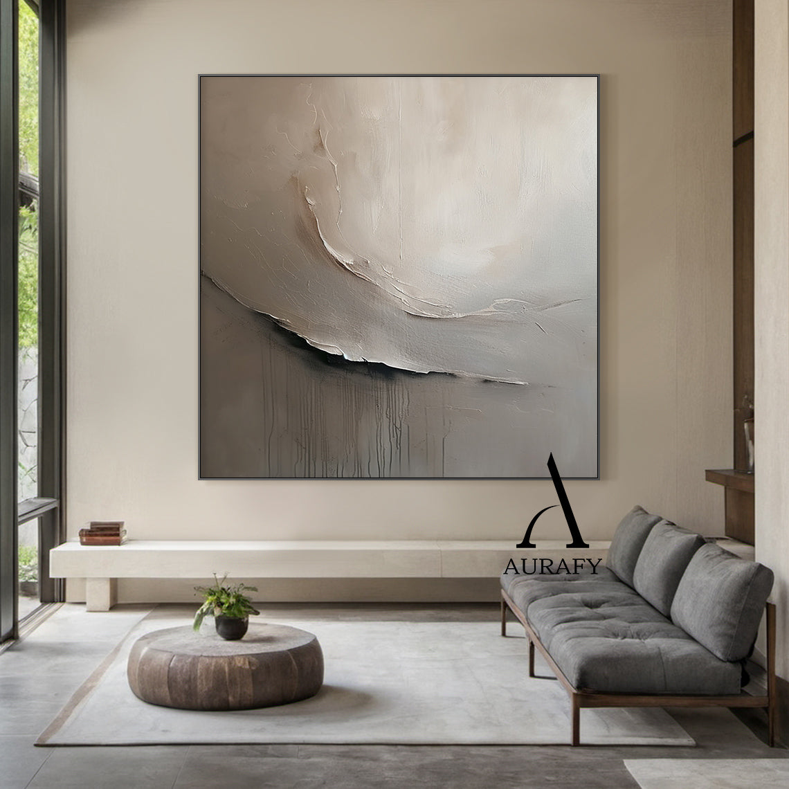 Minimalist Wall Art Gray Brown Tactile High-Relief Plaster Textured Modern Organic Canvas AURA545