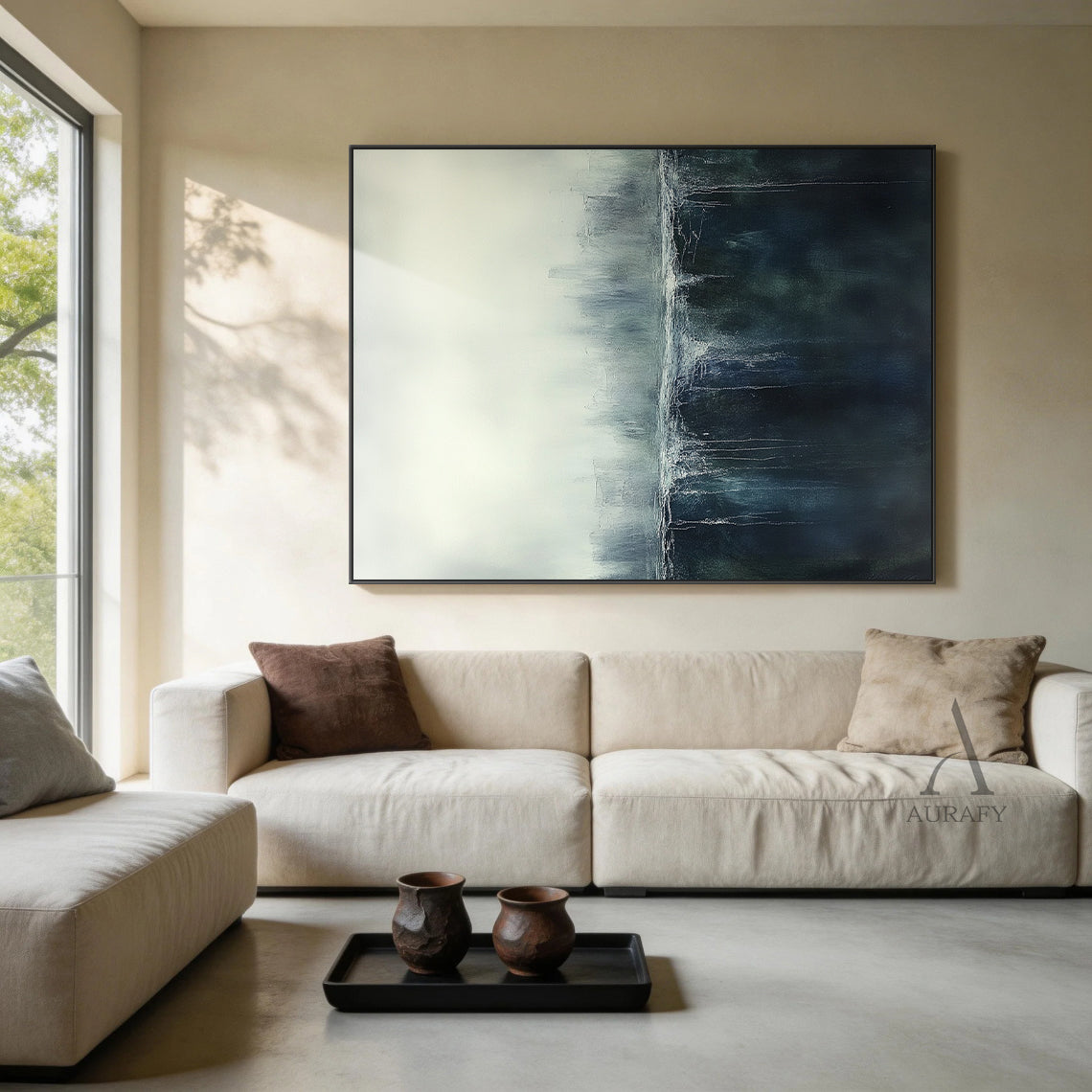 General Abstract Beige Blue Wall Art for Modern Home Decor AURA348