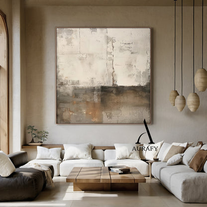 Wabi Sabi Abstract Art Handcrafted Plaster Textured Mottled Gray Beige Wall Decor AURA562