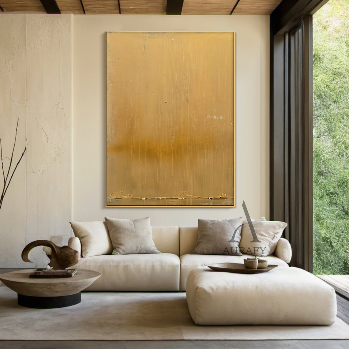 Yellow Abstract Art Tactile Surface Vertical Brushstrokes Crackled Edge Minimalist Luxe Original Canvas AURA480