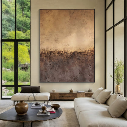 Abstract Brown Beige Art Tactile Knife Strokes Modern Organic Plaster Textured Canvas AURA598