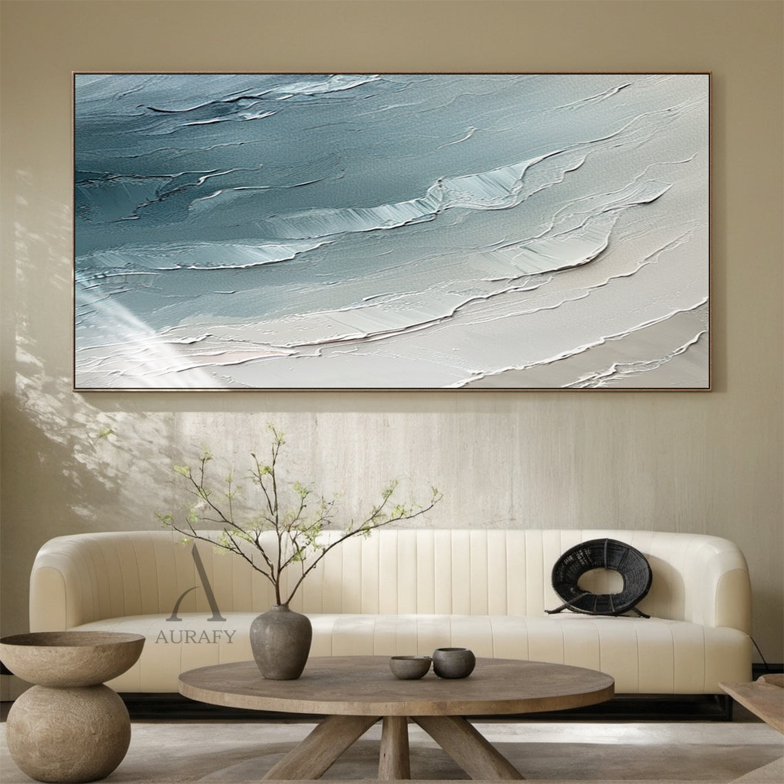 Abstract Ocean Blue Impasto Art with Tactile Sculpted Surface Knife Strokes Abstract Expressionist AURA463