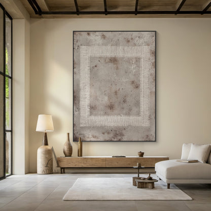 Gray Abstract Art Plaster Textured Woven Line Frame Retro Industrial Minimalist Wall Decor AURA593