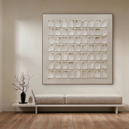 Beige Abstract Art High-Relief Plaster Tactile Grid Hand-Applied Irregular Edges Modern Organic AURA604