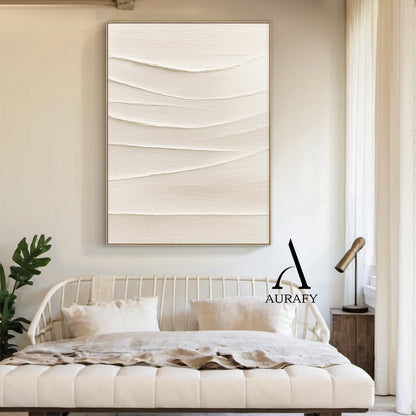 Minimalist Wall Art Beige Impasto Wave Texture Tactile Sculpted Canvas Minimalist Luxe Artwork AURA553