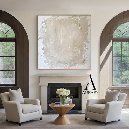 Minimalist Wall Art Beige Impasto Sculpted Canvas Tactile Surface Wabi-Sabi Japandi Interior Style AURA549