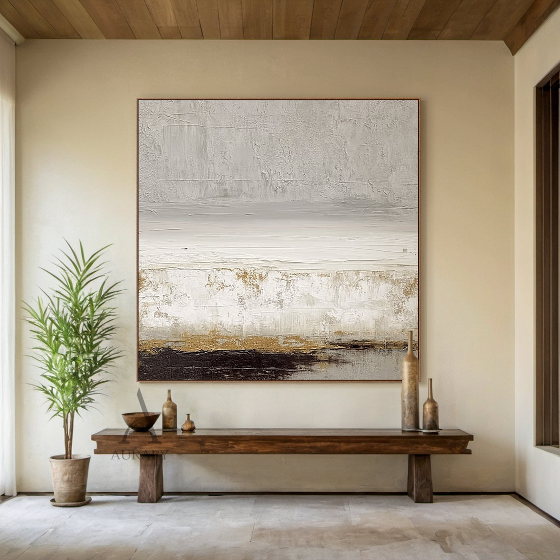 Soft Neutral Horizon Abstract Wall Art - AURA691