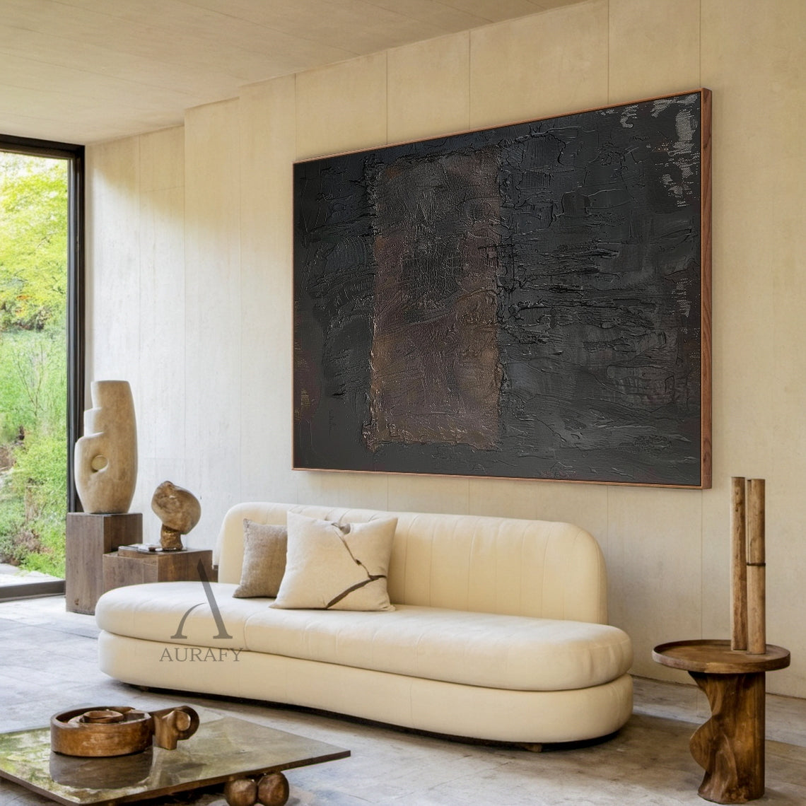 Dark Brown & Charcoal Textured Abstract Wall Art - AURA818
