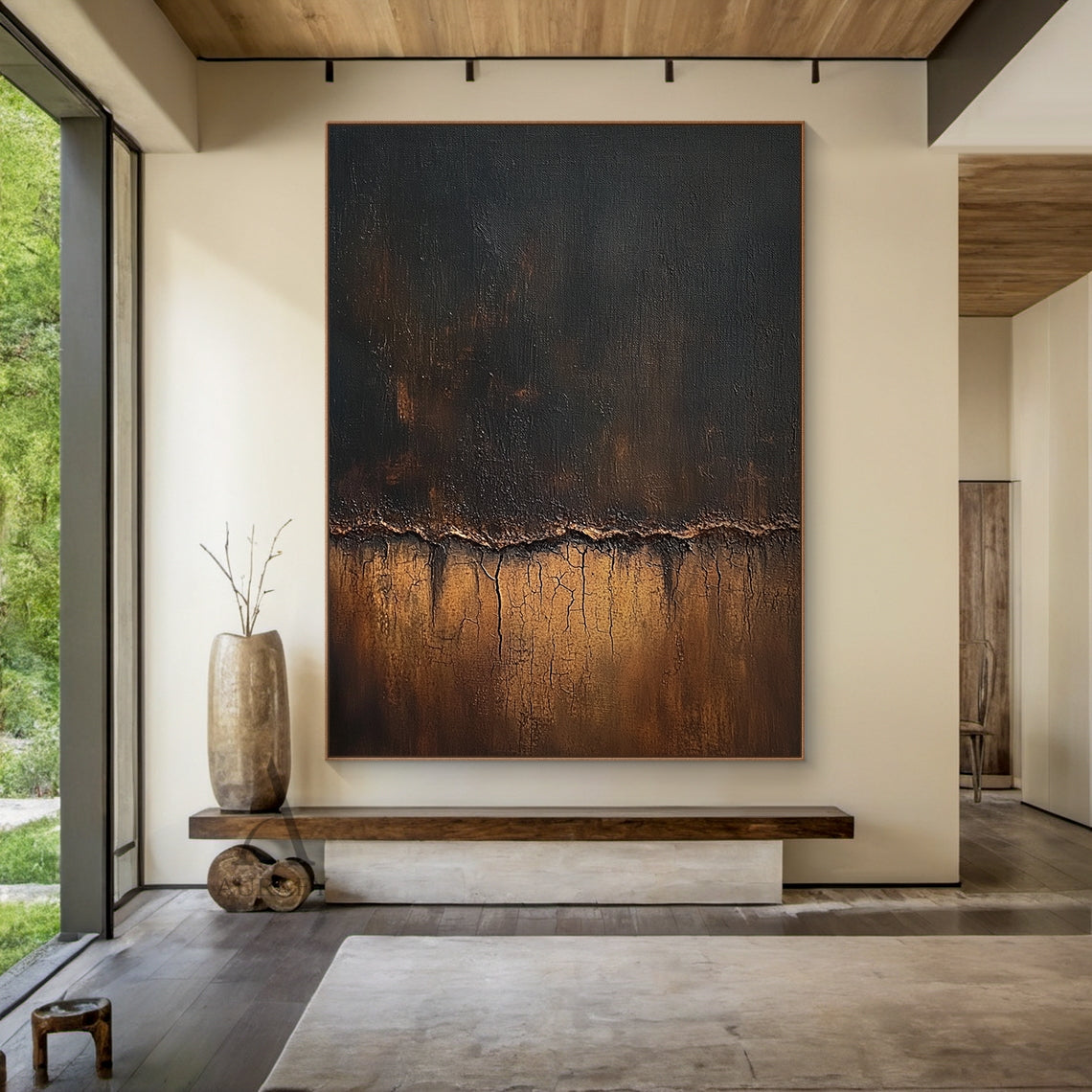 Neutral Beige & Brown Geometric Abstract Wall Art | Wabi Sabi Japandi Textured Canvas | AURA804