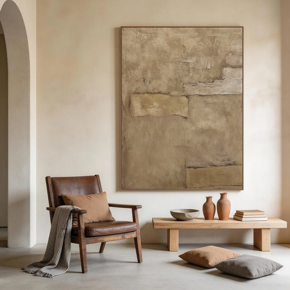 Wabi-Sabi Beige Abstract Plaster Textured Japandi Minimalist Luxe Tactile Knife Stroke Canvas Wall Art AURA736
