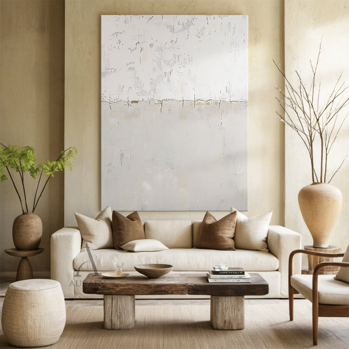 Neutral Beige Wabi-Sabi Textured Abstract Wall Art - AURA812