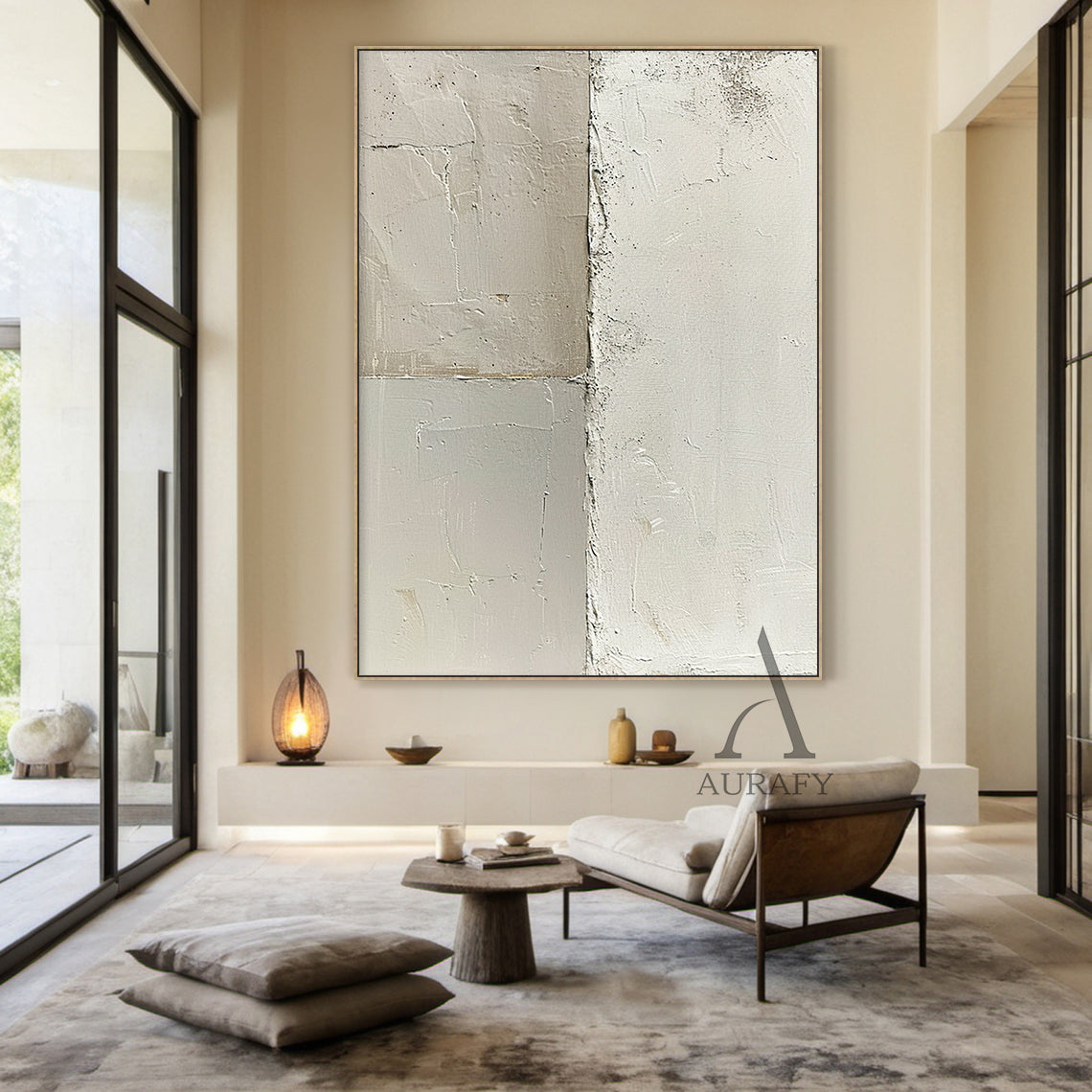 General Abstract Beige White Cracked Plaster Textured Wabi-Sabi Tactile Modern Organic Artwork AURA473