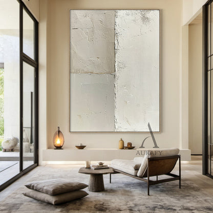 General Abstract Beige White Cracked Plaster Textured Wabi-Sabi Tactile Modern Organic Artwork AURA473