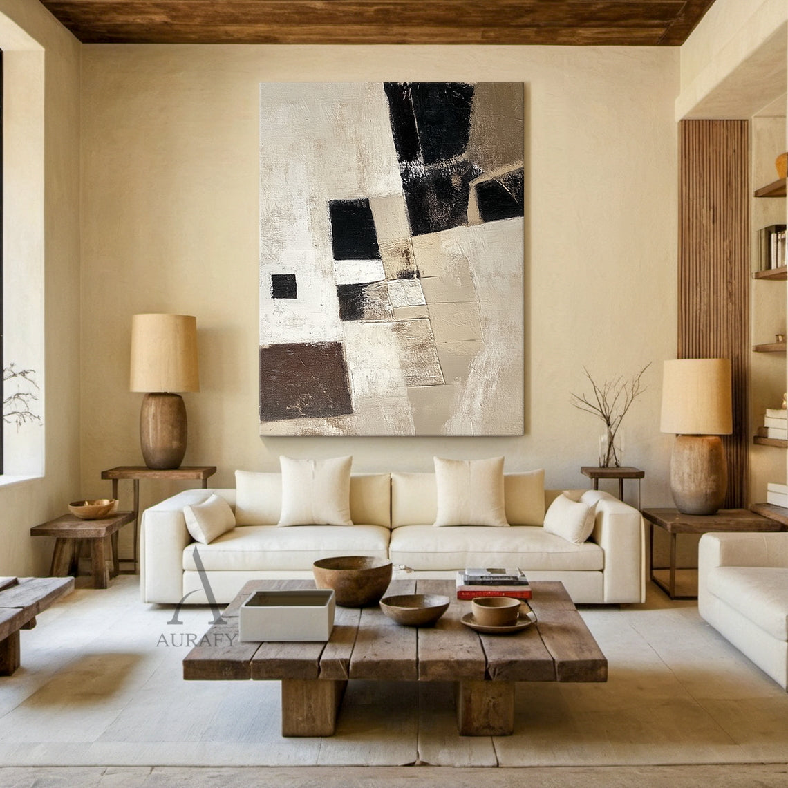 General Abstract Beige Art Tactile Surface Knife Strokes Sculpted Canvas Modern Organic Piece AURA468