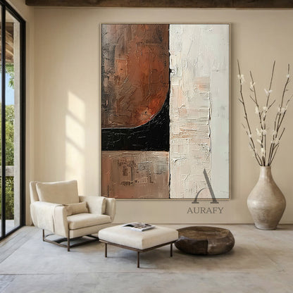 Abstract Brown White Art Tactile High-Relief Knife Strokes Mottled Modern Organic Canvas AURA476