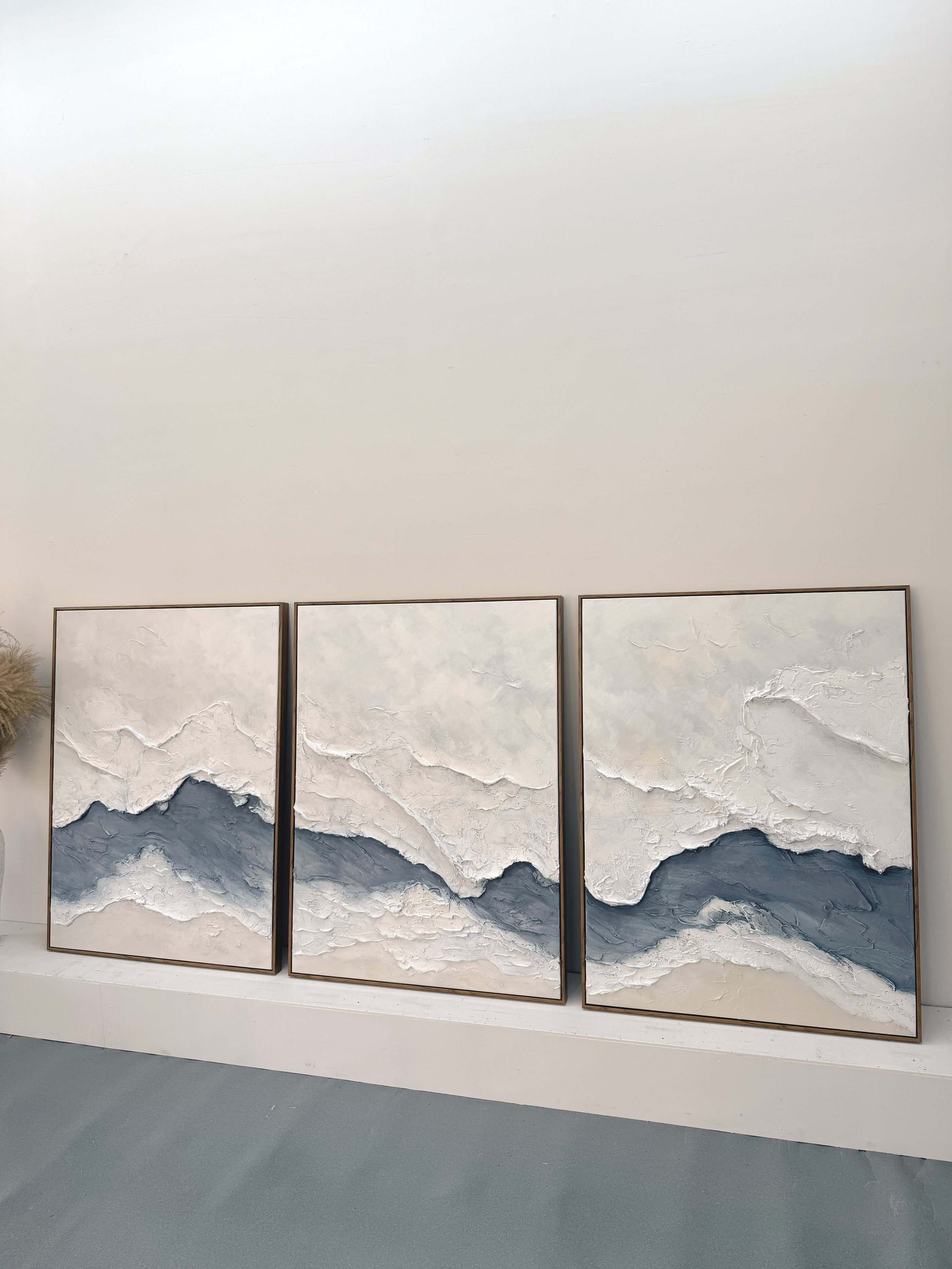 Modern 3D Textured Blue Abstract 3-Piece Living Room Wall Art AURA165