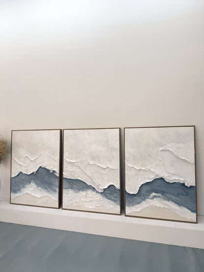 Modern 3D Textured Blue Abstract 3-Piece Living Room Wall Art AURA165