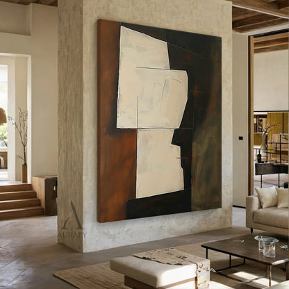 Beige Angular Abstract Forms on a Smoky Brown Ground - AURA841