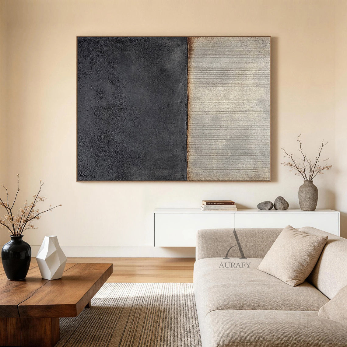 General Abstract Black Beige Wall Art Living Room Home Decor AURA364