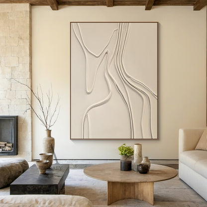 Minimalist Wall Art Beige High-Relief Sculpted Curves Tactile Matte Surface Modern Organic Decor AURA431