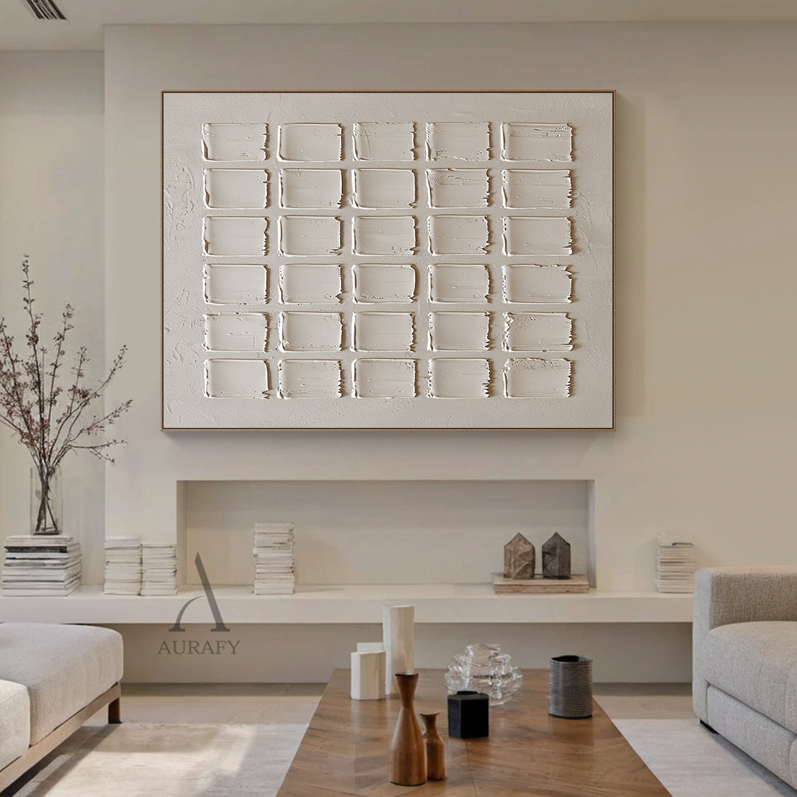 Beige Abstract Art Handcrafted Tactile Surface Rough Edge Modern Organic Minimalist Canvas AURA603