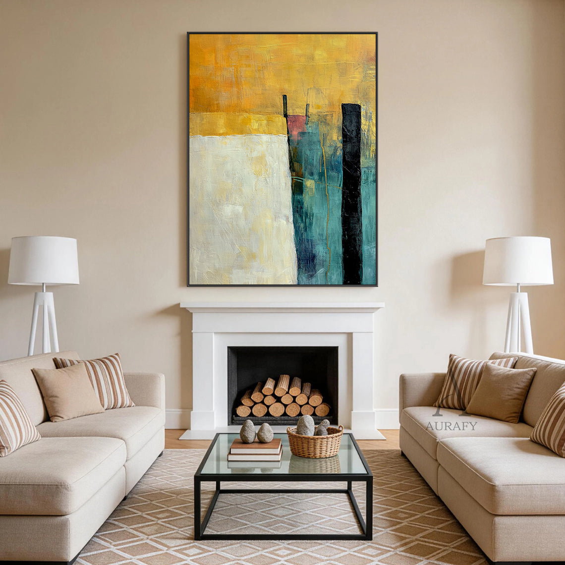 General Abstract Yellow Green Wall Art for Home Interior Decor AURA368
