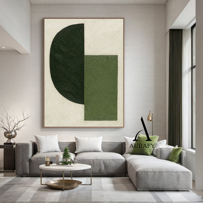 Minimalist Wall Art Green Beige Brushstroke Textured Modern Organic Abstract Geometric Art AURA546