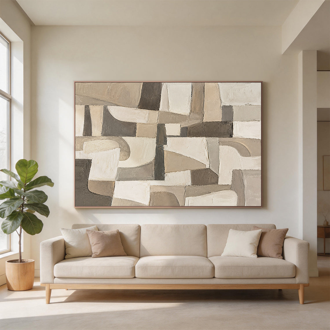 Wabi-Sabi Brown Beige Textured Abstract Plaster Knife Stroke Japandi Minimalist Modern Home Wall Art AURA706