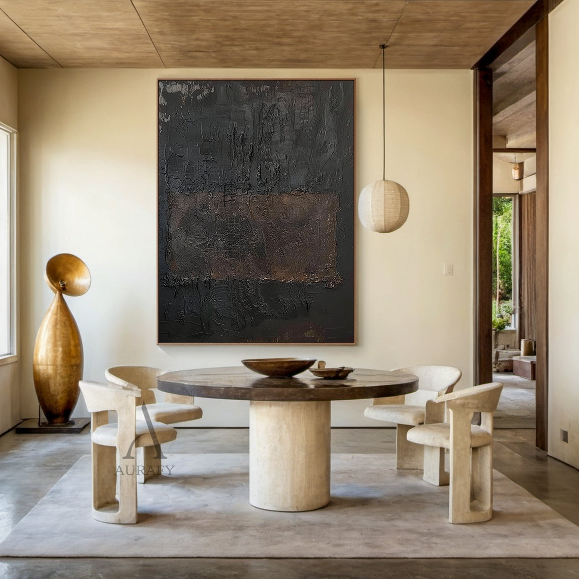 Dark Brown & Charcoal Textured Abstract Wall Art - AURA818