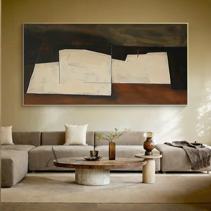 Beige Angular Abstract Forms on a Smoky Brown Ground - AURA841
