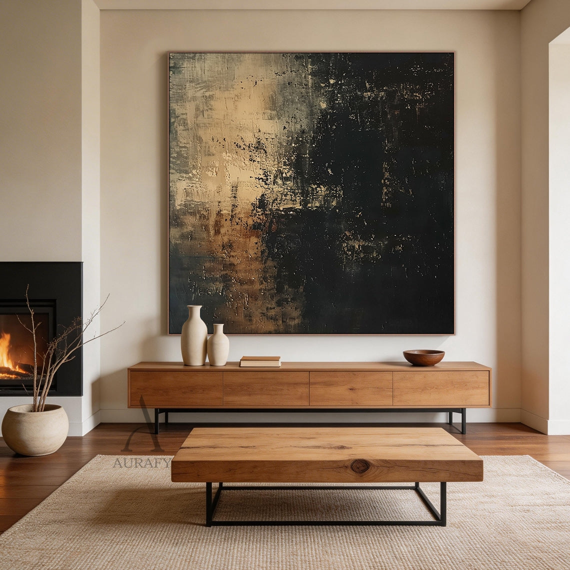 Fault Line, Brown and Black Split-Field Textured Painting AURA873