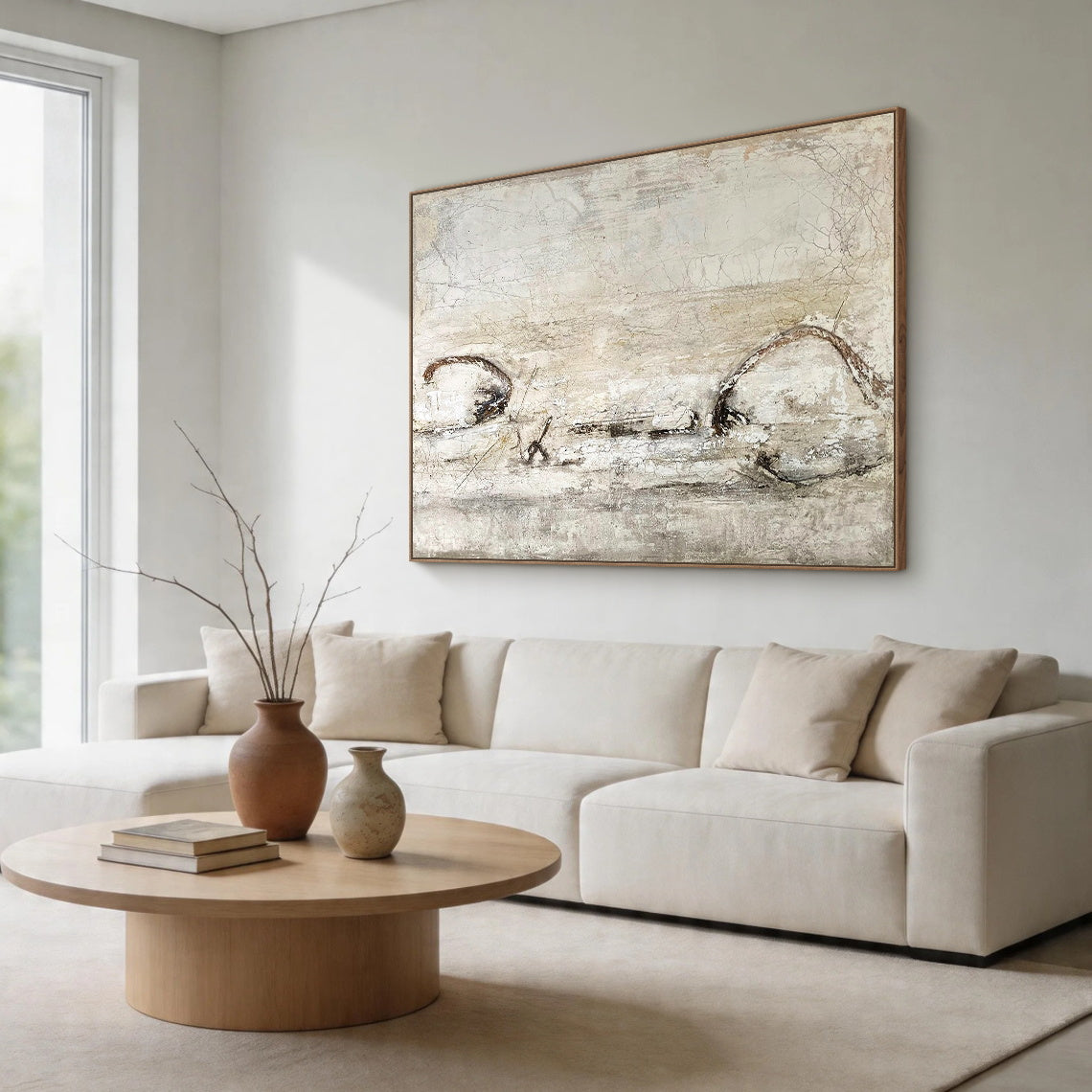WABI SABI Beige Minimalist Decorative Vase for Living Room AURA413