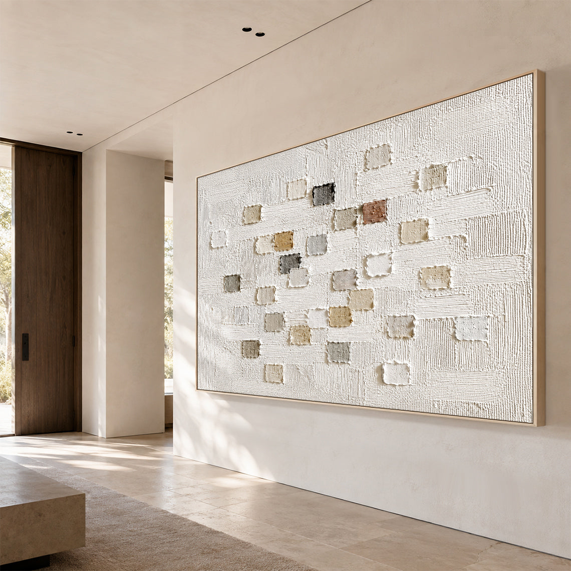 3D Textured White Plaster Japandi Wabi-Sabi Tactile Sculpted Canvas Knife Stroke Neutral Minimalist Wall Art AURA767