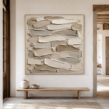 3D Textured Plaster Painting Japandi Wabi-Sabi Beige Brown Tactile Minimalist Luxe Sculpted Canvas Wall Art AURA754