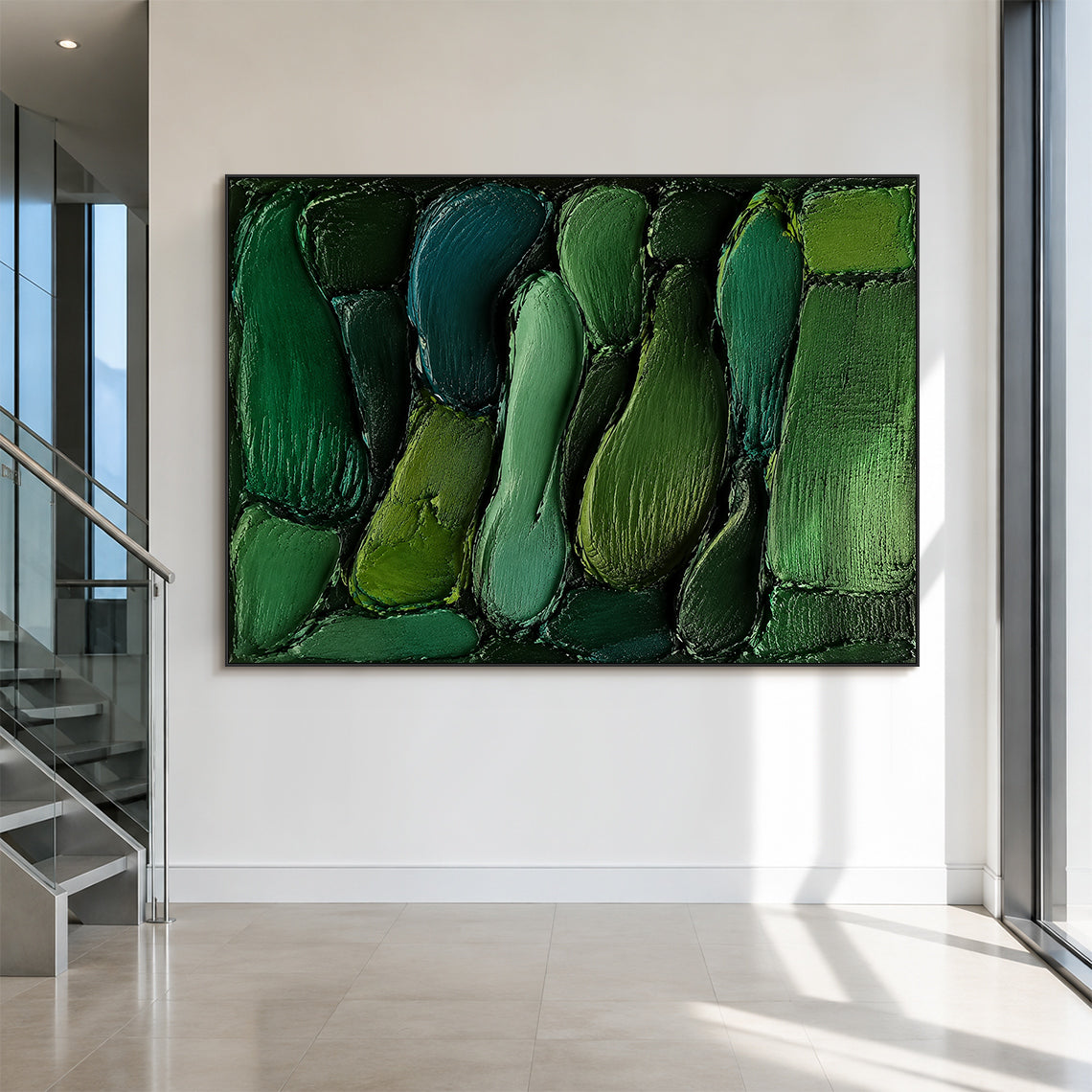Green 3D Textured Painting Knife Stroke Wabi-Sabi High-Relief Plaster Tactile Modern Organic Japandi Wall Art AURA763
