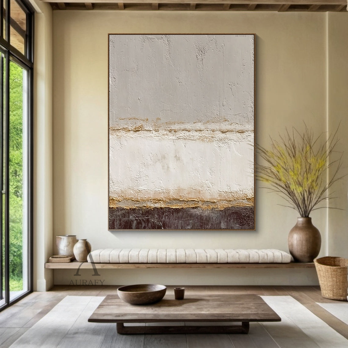 General Abstract Beige Gray Impasto Texture Tactile Surface Modern Organic Wall Art Decor AURA599