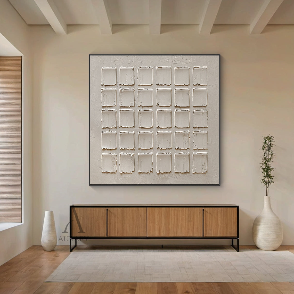 Beige Abstract Art Handcrafted Tactile Surface Rough Edge Modern Organic Minimalist Canvas AURA603