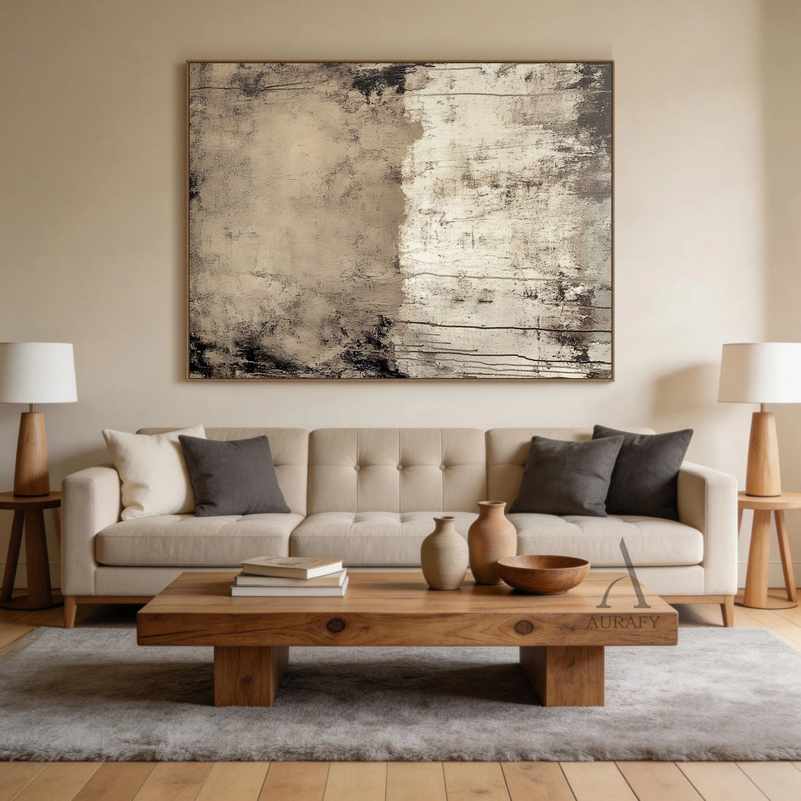 Modern General Abstract Beige Brown Wall Art for Living Room AURA350