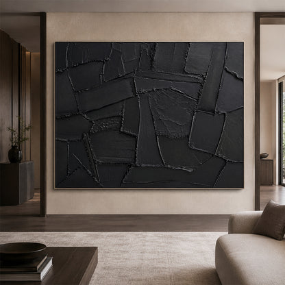 Black 3D Textured Abstract Painting High-Relief Plaster Knife Stroke Minimalist Japandi Wabi Sabi Wall Decor AURA770