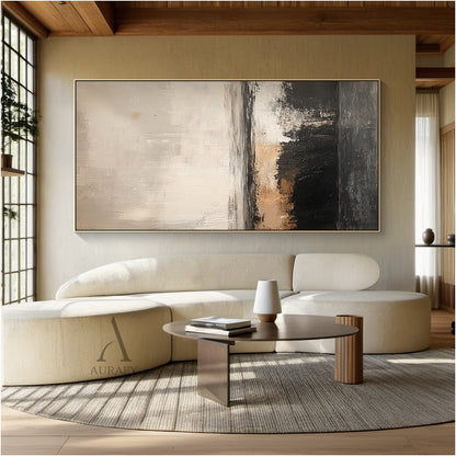 Beige and Black Abstract Painting with a Broken Ochre Accent - AURA852