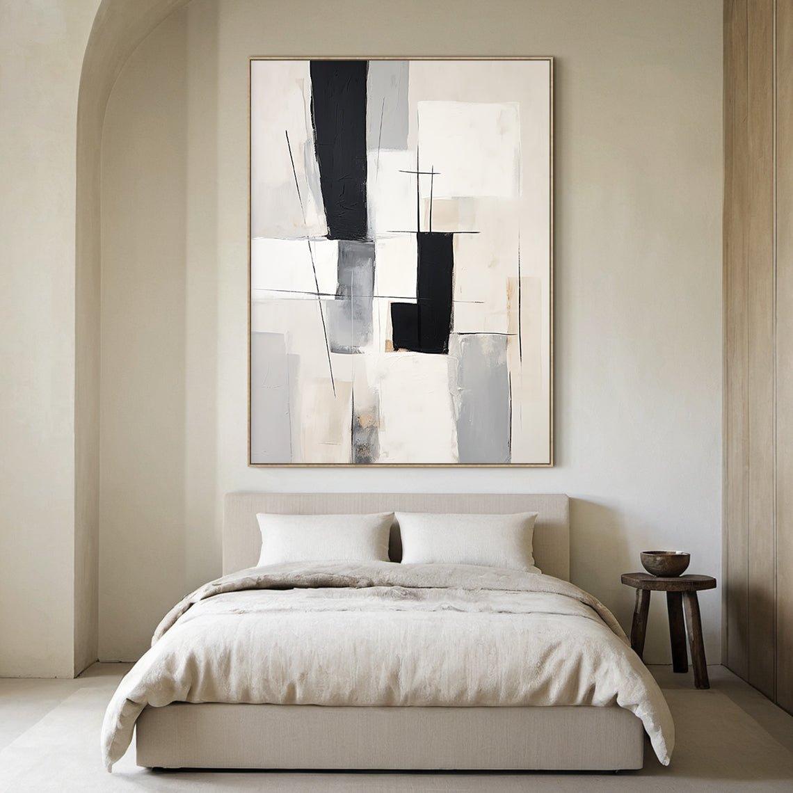 Geometric Lines Monochrome Minimalist Abstract Wall Art  – AURA052(Vertical)